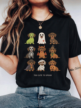 Women's Halloween Dachshund Graphic T-Shirt, Too Cute To Spook Funny Dog Costume Crew Neck Cotton Tee
