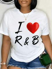 100% Cotton I Love Heart R&B Music T Shirt Unisex Classic Comfort Tee Tops Oversized Crew Neck T Shirts