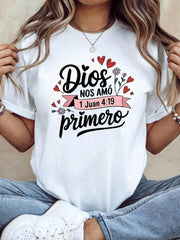 Women's "Dios Nos Amó Primero" T-Shirt 1 Juan 4:19 Spanish Christian Heart Tee