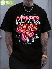 Men's Summer Outfits, Never Give Up Graphic Tees, Funny Vintage T-Shirt