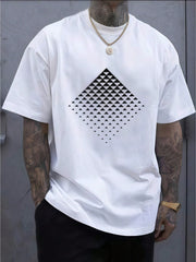 Mens Clothes Geometric Triangle Pattern Print White TShirt
