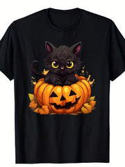 Spooky Halloween Black Cat Pumpkin Humor Gift For Cat Lover Graphic Unisex Tee
