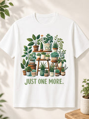 Casual Printed TShirt (Succulent Paradise) Black Short-Sleeve Crew Neck