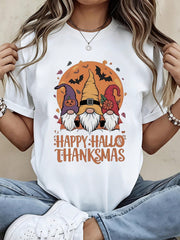 Happy Hallo Thanksmas Gnomes Halloween Thanksgiving Fall Autumn Graphic Tee