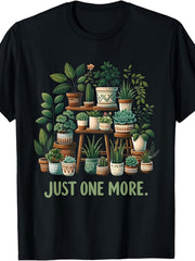 Casual Printed TShirt (Succulent Paradise) Black Short-Sleeve Crew Neck
