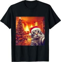 Christmas Cat Funny Santa Cat Selfie with Holiday Unisex T-Shirt
