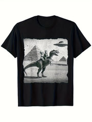 Funny UFO Alien Riding T-Rex Dinosaur Egyptian Pyramid Short Sleeve TShirt