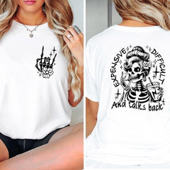 Casual Round Neck Tshirt Snarky Skeleton Sarcastic Talks Back Style Top