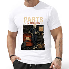 Funny Skeleton "Waiting On Parts" Auto Mechanic Men's Graphic Tee - Short Sleeve