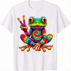 Tie Dye Peace Frog Graphic Tee - Retro Psychedelic Colorful Toad T-Shirt