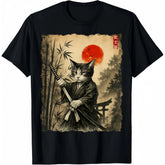 Samurai Cat Japanese Art Funny Graphic Tee Anime T-Shirt