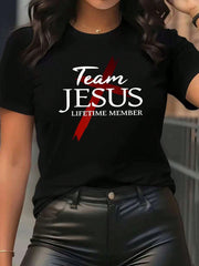 Plus Size Women's TEAM JESUS Printed Short-Sleeve Round-Neck T-Shirt