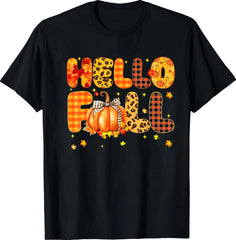 Autumn Printed - Black Pumpkin Leopard Print, HELLO FALL Text