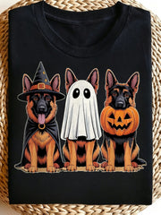 German Shepherd Halloween Witch Ghost Pumpkin Dog Lover Gift Graphic Unisex Tee