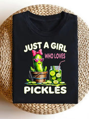 Just A Girl Who Loves Pickles Cute Funny Food Lover Retro Graphic Unisex Tee