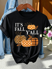 Women's It's Fall Y'all Graphic T-Shirt, Autumn Short Sleeve Crew Neck Tee