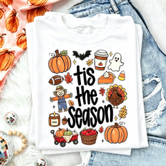 Tis The Season Tee Pumpkin Ghost Football Turkey Halloween Thanksgiving Shirt