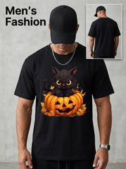 Spooky Halloween Black Cat Pumpkin Humor Gift For Cat Lover Graphic Unisex Tee