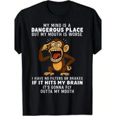 Mens Humorous Monkey Graphic T-Shirt | "My Mind Is a Dangerous Place" Slogan | 100% Cotton Casual Tee for 4th of July