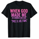 When God Made Me Funny Christian Graphic T-Shirt, Unisex Casual Tops Inspirational Faith Printed Tee, Funny Christian Everyday Outfit