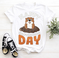 Happy Groundhog Day Graphic T-Shirt, Cute Groundhog Animal Lover Tee, Funny Woodchuck Holiday Top for Men Women, Festive Groundhog Day Gift