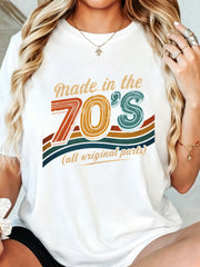 Unisex Retro 70s Colorful Print Short Sleeve Tee Streetwear Crew Neck Casual Top
