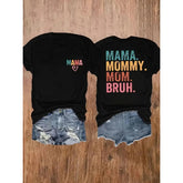 Cartoon Mama Mommy Mom Bruh Print Round Neck Tee, Fashion Casual Crew Neck Short Sleeve T-shirt for Daily Home Wear, Ladies Sleepwear for All Seasons, Top
