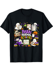 Para Normal Activities Funny Halloween Paraprofessional Teacher Graphic Tee for Men Women, Cute Spooky Ghost Short Sleeve T-Shirt, Casual Crew Neck Top for Paraeducator Gift