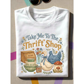 “Take Me To The Thrift Shop” Vintage Tee | Cute Floral Retro Top | Minimal Aesthetic Thrifting Shirt | Women‘s Casual Boutique Style