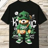 Bear Alphabet Print Breathable Cotton Short Sleeve Tee Crew Neck Top