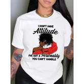 Women's Graphic Print T-Shirt - Bold "I Don't Have Attitude..." Slogan & Red Fashion Glasses Design, Soft Breathable Fabric, Short Sleeve Round Neck Casual Top for Summer & Spring