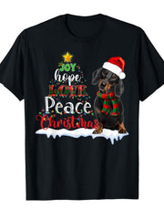 Christmas Dachshund Short Sleeve Tee Santa Wiener Dog Xmas Lights Tree Holiday