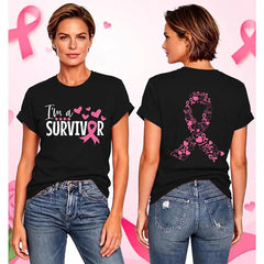 Women's Lightweight Cotton Short-Sleeve Tshirt - Pink Ribbon & Heart Detail