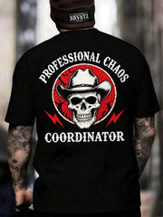Men's Chaos Supervisor Funny Print T-Shirt,AvantGarde Skull And Chaos Back Print