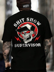 Men's Chaos Supervisor Funny Print T-Shirt,AvantGarde Skull And Chaos Back Print