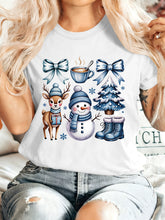 Winter Christmas T-Shirt, Snowman Reindeer Tree Bow Coffee Graphic Tee