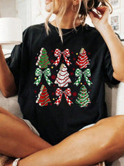 100% Cotton Coquette Bow Cake Trees Merry Christmas Xmas Holiday T-Shirt