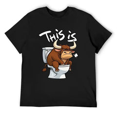 This Is Bull Toilet Graphic T-Shirt, Cartoon Bull Graphic Tee, Black Shirt