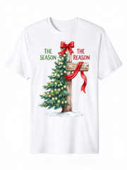 Christian Holiday Short Sleeve Tee Wooden Cross Christmas Tree