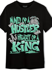 Men's Clothing MIND OF A HUSTLER HEART OF A KING Black T-Shirt - Bold Green
