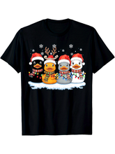 Cute Christmas Rubber Ducks Short Sleeve Santa Hat Scarf Holiday Winter Shirt