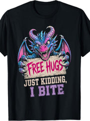 Funny "Free Hugs Just Kidding I Bite" Dragon T-Shirt for Men & Women