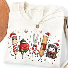 Teacher Christmas T-Shirt, School Supplies Teacher Graphic Tee,Christmas Teacher