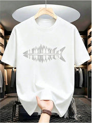 Mens Clothes Fish Forest Print Black TShirt, Unisex Casual Crew Neck Tshirt