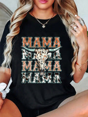 100% Cotton Mama Western Retro Groovy Cow Skull Country Rodeo Mother Day T-Shirt
