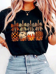 Women Halloween Caramel Apples With Checkered Bows - Sugar Apples Graphic TShirt
