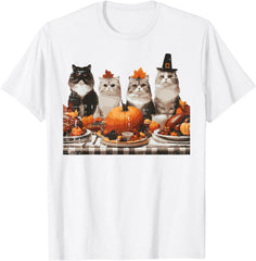 Thanksgiving Cats Dinner Feast Vintage Fall Design Unisex T-Shirt