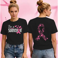 Women's Lightweight Cotton Short-Sleeve Tshirt - Pink Ribbon & Heart Detail