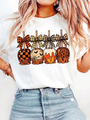 Women Halloween Caramel Apples With Checkered Bows - Sugar Apples Graphic TShirt