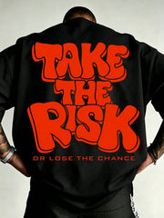 Men's Double Sided Print Crew Neck T-Shirt, Take The Risk Letter Graphic